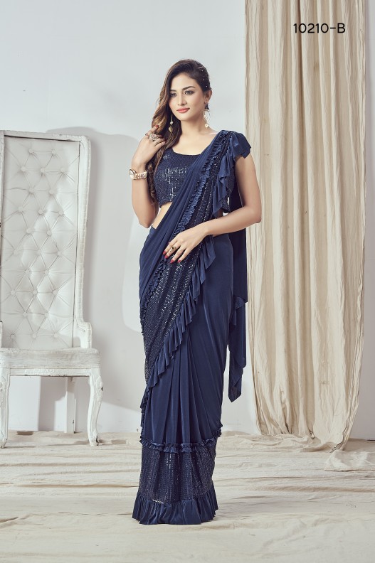 Stylish Imported Fabric Ready To Wear Saree With Heavy Sequince Blouse